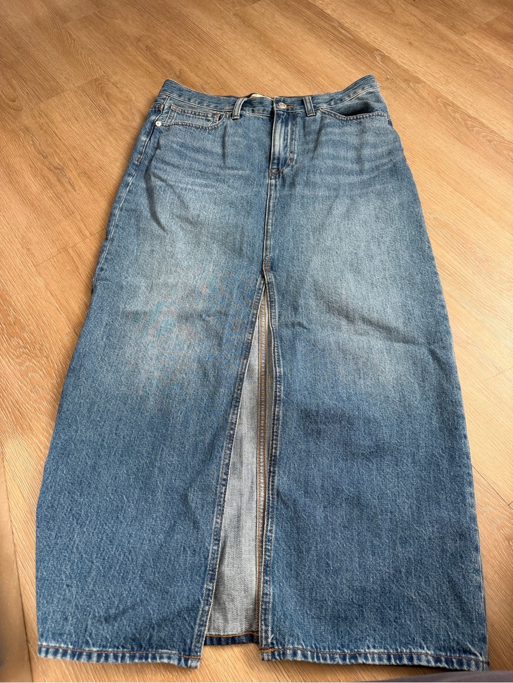 Madewell Blue Denim Midi Skirt with Front Slit